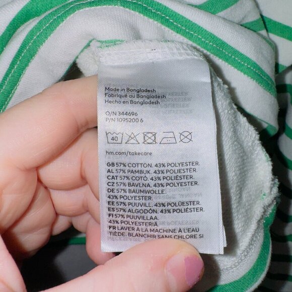 H&M Divided Green White Striped Long Sleeve Collared Top women's size XS - Picture 6 of 7